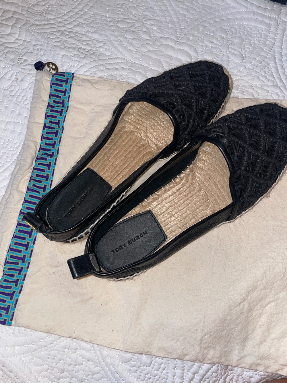 Tory Burch Black Braided Slingback Flats